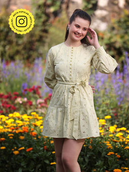 Gauri Designer Apparels - Yellow Sun Kissed Mini Dress with Belt (Set of 2)