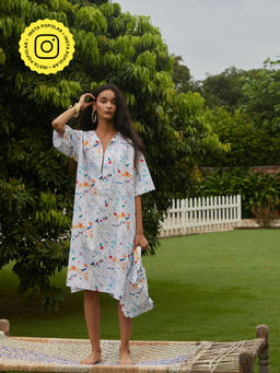 Happi Space - Alba Kaftan Midi Dress In Dainty Floral Print-White