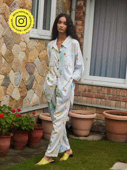 Happi Space - Gilli Co-Ord Set In Palm Print-white (Set of 2)