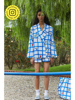 Happi Space - Corfu 3 Pcs Co-Ord Set In Picnic Check Print-blue (Set of 3)