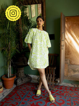 Happi Space - Birdsong Mini Dress In Carnation Print-green