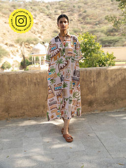 Happi Space - Honeydew Midi Dress in Casablanca Print-white