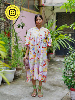 Happi Space - Alula Midi Dress In Eden Print-white