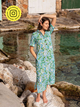 Happi Space - Honeydew Kaftan In Azure Print