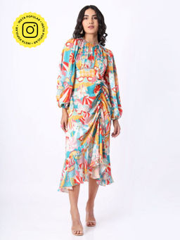 House of Soi - Blue Printed Rouched Dress