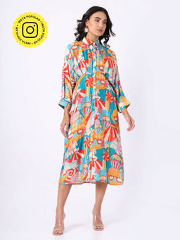House of Soi - Blue & Orange Printed Dress