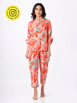 House of Soi - Green & Orange Printed Co-ord (Set of 2)