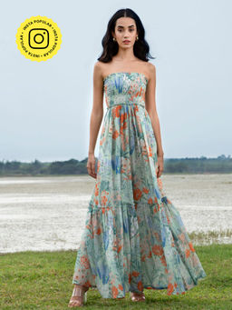 House of Soi - Blue Off Shoulder Printed Jumpsuit