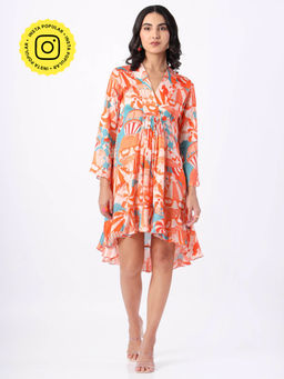 House of Soi - Orange and Blue Damsel Printed Dress