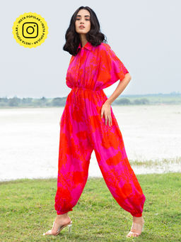 House of Soi - Pink Printed Collared Jumpsuit