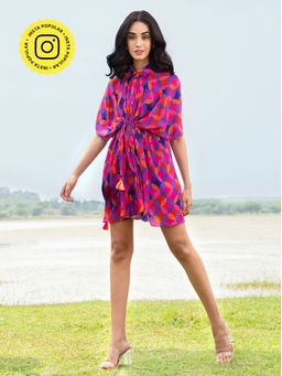 House of Soi - Pink Geometric Printed Kaftan Dress
