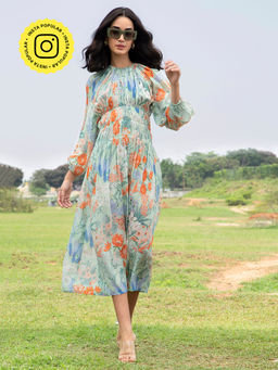 House of Soi - Blue Sage Printed Midi Dress