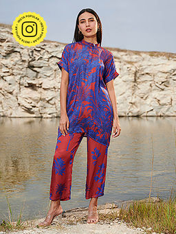 House of Soi - Oceana Blue & Red Top & Pant Co-Ord (Set of 2)