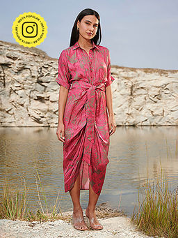 House of Soi - House Od Soi Pink & Grey Sonia Printed Dress with Belt (Set of 2)