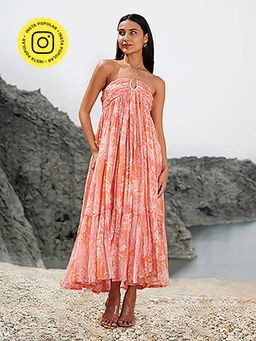House of Soi - Orange & Pink Eva Printed Dress
