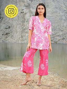 House of Soi - Pink Printed Top & Pant Co-Ord (Set of 2)