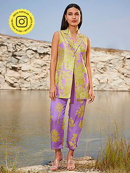 House of Soi - Purple & Green Diana Printed Top & Pant Co-Ord (Set of 2)