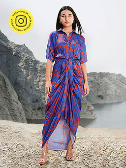 House of Soi - Red & Navy Blue Sonia Dress with Belt (Set of 2)