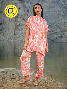 House of Soi - Red Sequoia Printed Top & Pant Co-Ord (Set of 2)