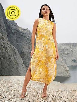 House of Soi - Yellow Straight Fit Dies Slit Midi Dress
