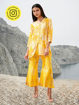 House of Soi - Yellow Tangerine Printed Top & Pant Co-Ord (Set of 2)