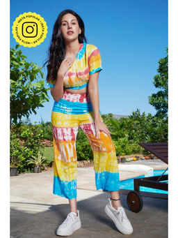 How When Wear - Multi-color Tie Dye V Neck Crop Top
