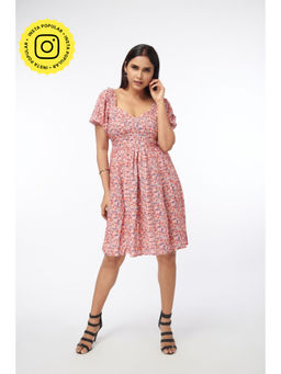 How When Wear - Pink Printed Skater Mini Dress