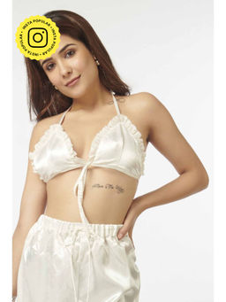 How When Wear - Ivory Satin Frill Bralette Top
