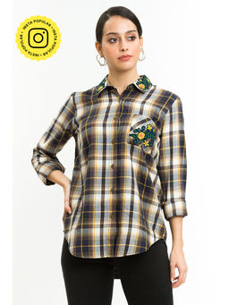 How When Wear - Multi Check Shirt With Applique Embroidery Design