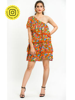 How When Wear - Multi Floral Printed Layered Dress With Pom Pom Detail