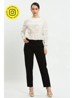 How When Wear - White High Neck Pleated Lace And Embroidery Top