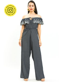 How When Wear - Grey Polka Dot Broiderie Jumpsuit