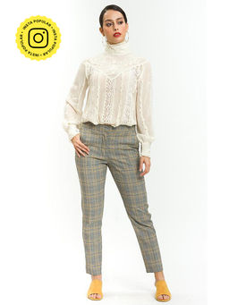 How When Wear - White High Neck Embroidery Top With Lace And Neck Detail