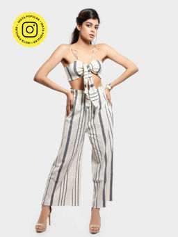 How When Wear - Beige Linen Stripe Tie Front Bralet