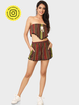 How When Wear - Red Tribal Printed Crop Top