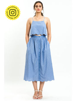 How When Wear - Blue Broderie Scallop Skirt
