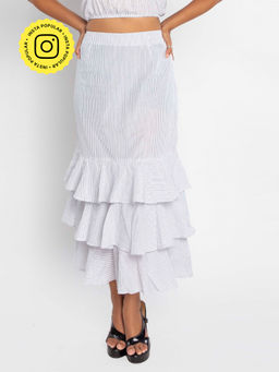 How When Wear - White Pinstripe Layered Skirt