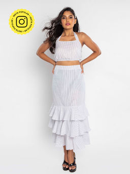 How When Wear - White Pinstripe Tie Back Crop Top