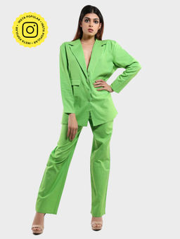 How When Wear - Green Oversized Linen Boyfriend Blazer