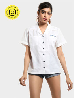 How When Wear - White 'forever' Embroidered Crop Shirt