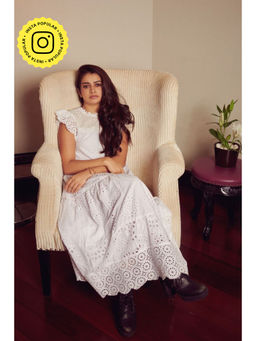How When Wear - Mix Match Broderie Frill Sleeve Dress