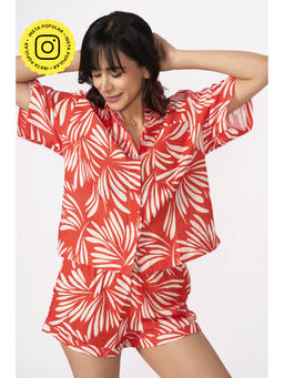How When Wear - Red Leaf Printed Linen Shorts