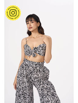 How When Wear - Zebra Printed Linen Tie Crop Top