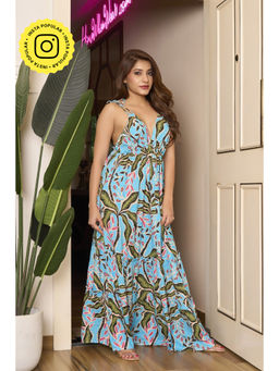 How When Wear - Blue Rainforest Paradise Printed Sun Maxi Dress