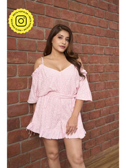 How When Wear - Pink Broderie Tie Waist Playsuit with Belt (Set of 2)