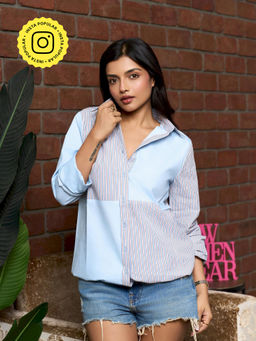 How When Wear - The Stripe Colorblock Shirt - Blue