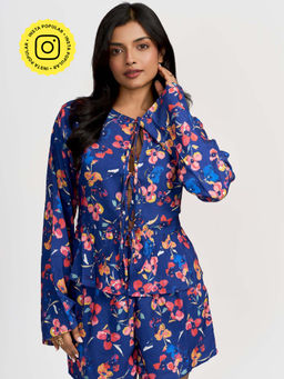 How When Wear - The Floral Navy Blue Tie Printed Top