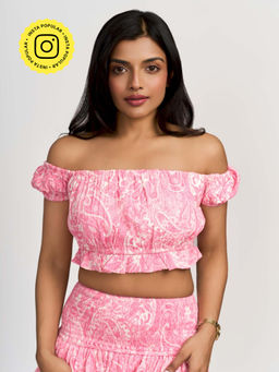How When Wear - Summer Print Cheesecloth Bandeau Crop Top