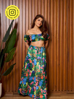 How When Wear - Green Satin Forest Mirage Printed Co-Ord Set