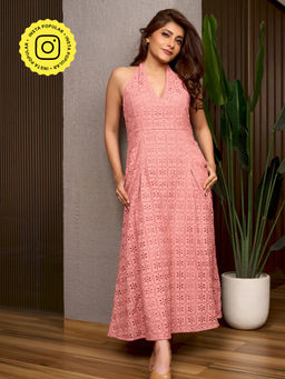 How When Wear - Pink Broderie Maxi Dress